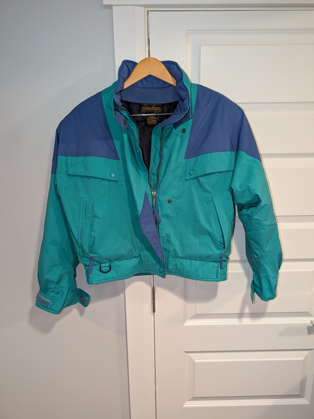 Vintage 90s Eddie Bauer Colorblock Ski Jacket Men's Unisex Teal Blue